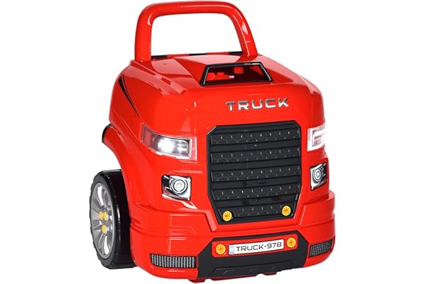 HOMCOM Camion mécano 2 en 1 - Jouet Bricolage Enfant - Établi Enfant - Jeu d'imitation mécanicien - Nombreux Accessoires Total de 61 pièces - Effets sonores et Lumineux - PP ABS Rouge