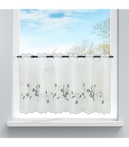 YUJIAO MAO Scheibengardine 45x120cm - Wellenmuster Voile Grau