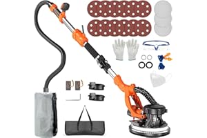 Protmex Drywall Sander - 1000W Wall Sander with Vacuum Dust Collection and LED Light 6 Speed 800-2200RPM 15Pcs Sanding Discs Foldable Extendable Electric Sanding Machine for Walls Popcorn Ceiling