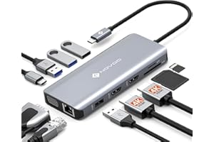 USB C Docking Station Triple Monitor, NOVOO RM11 Docking Station Dual HDMI Adapter, 4K@60Hz HDMI, VGA Gigabit Ethernet 100W PD 4USB Ports, USB C Dock for MacBook and Other USBC Laptops