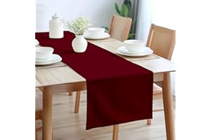 ENCASA XO Encasa Camino de Mesa Tamaño 32x230 cm | Tela de Lona de Algodón | Color Sólido Rico Granate | Lavable a Máquina y Duradero