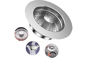 SUNNIFLY 3 in 1 Filtro Lavandino Cucina in Acciaio Inox Pop-Up, Tappo Lavandino Cucina con Cestello Anti-Intasamento, Filtro per Lavello con Foro da 75-86 mm