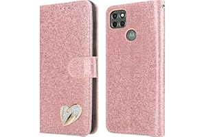 iPEAK For Motorola Moto G9 Power Case Shiny Leather Bling Glitter Book Flip Stand Card Wallet Cover For Moto G9 Power Phone (Rosegold)