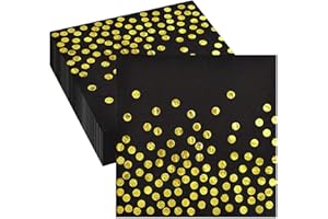 WENTSENT Servietten Schwarz Gold, 100 Stück Goldfolie Gästeservietten, Golddruck Gepunktete Einweg Papier Servierten, Papierservietten für Geburtstag, Hochzeiten,JubiläEn, Weihnachten