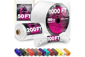 TECEUM Paracorde Type IV 340 kg Blanc - 30,5 m - 4 mm - 100 % nylon - Corde de parachute Mil-SPEC - Corde de survie d'urgence - EDC Camping Randonnée Militaire - 007a nw