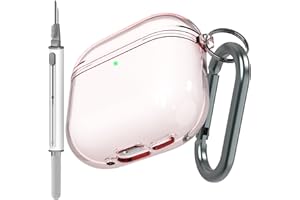 AUYUIIY Clear case compatiable with Airpods 4 Case, Soft TPU Protective Covers Skin Come with Carabiner and Cleaning Kit (Pink)
