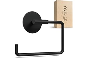 ‎OVIMAR ovimar Toilettenpapierhalter Tromoy ohne Bohren schwarz | Klorollenhalter selbstklebend in Edelstahl | WC Rollenhalter | Absenkdämpfung matt zum Kleben | Klopapapierhalter ohne Deckel