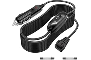 Hoembpn 2m Cable Alimentación Nevera de Coche 16AWG con Interruptor y Fusible 15A,12V/24V DC Adaptador Corriente Cable Extensión Cargador de Refrigerador Portátil de Enchufe Encendedor de Cigarrillos