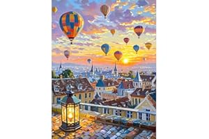 CLENDO Malen Nach Zahlen Erwachsene,Heißluftballon Bastelset Gemälde,Kreativ Set für Erwachsene,DIY Handgemalt Ölgemälde Kit für Anfänger für Geschenke 30X40cm