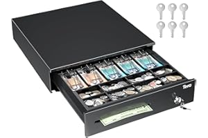 Tera 16" Cash Register Drawer Auto Open 42 x 40.5 x 10.4 cm with 5 Bill 8 Coin Cash Tray 6 Keys Removable Coin Compartment Key-Lock 24V RJ12 Interface Media Slot for POS System Shop Business 4042G