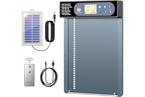Porte Poulailler Automatique Solaire avec Affichage LED, CHAMUTY Porte Automatique Poulailler en Aluminium avec Capteur de Lumière, Minuterie, Télécommande, Deux Méthodes de Chargement, Anti-pincement