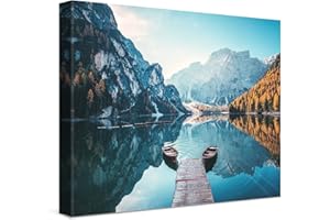 PICANOVA – Quadro Su Tela Dolomiti Pragser Wildsee Lago di Braies 40x30cm – Stampa su Tela Moderna Incorniciata Con Spessore Di 2cm – Foto Decorazione da Parete Come Dipinto – Montagne