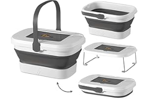 The FlexiNest Collapsible Picnic Basket with Handle and Lid as Stand Up Table -16L Collapsible Laundry Basket, Collapsible Bucket, and Washing Up Bowl for Picnic, Camping