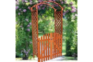 Melko Arche de jardin en bois marron, semi-circulaire, avec portail et treillis, pour plantes grimpantes, pergola