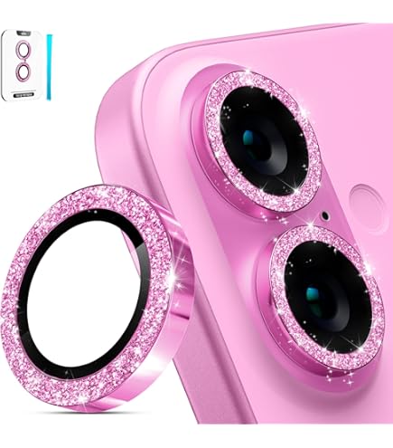 NEWTOP Protezione Fotocamera Glitter Per IPhone 16/16 Plus: Vetro Temperato, 2 Pezzi (Argento)