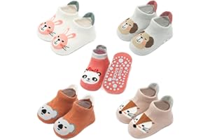 Exemaba Baby Rutschfeste Socken 5 Paar Tiermotive Kleinkinder Antirutschsocken Krabbelsocken für Mädchen Jungen