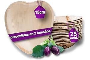 Waipur Platos Hoja de Palma Orgánicos - 25 Platos Desechables en Forma de Corazón - 15 cm - Vajilla Ecológica de Lujo, Estable, Natural y Elegante - Platos de Fiesta - como Platos Bambu