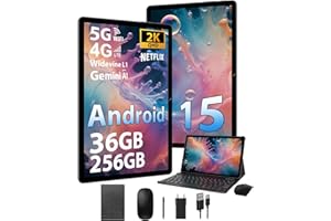 FASTWD Tablet Android 15-11 Pollici Tablet con 4G LTE e 5G WiFi,36GB RAM + 256GB ROM,5G WiFi,Octa Core,9580mAh,Foto AI 16MP+8MP,TÜV,GPS,Gemini AI,Tablets in Offerta con Widevine L1,Nero