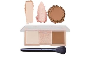 LYNTYAOU Blushers for Cheeks, Highlighter Bronzer Palette Make Up Powder with Brush, Natural Look Long-Lasting Waterproof Matte Shimmering Powder Makeup for Women