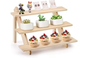 Coloch 3 Tier Wood Display Stand, Wooden Cupcake Stand, Rustic Retail Display Riser Jewelry Holder Stand, for Cupcakes, Desserts, Brooch, Bracelet, Tabletop Jewelry Display, 40 x 26x 23cm