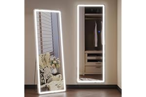 ‎ZKIODV ZKIODV 178x65cm Standspiegel Ganzkörperspiegel mit Beleuchtung, LED Spiegel Groß, Großer Wandspiegel Beleuchtet, Stehspiegel Ganzkörper mit Ständer für Schlafzimmer, Wohnzimmer, Flur (Weiß)