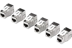 TRENDnet Shielded Cat6A Keystone Jack – 6-Pack, 180° Angle Termination, Colour-Coded Labelling for T568A & T568B Wiring, TC-K06C6A