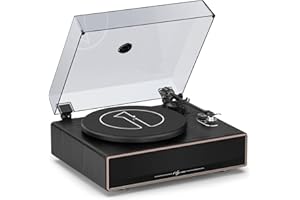 1 by ONE Plattenspieler mit Lautsprechern, All-in-One Vinyl-Player mit Bluetooth, AT-3600L Tonabnehmer, Riemenantrieb, Phono-Vorverstärker & RCA-Ausgang (33/45 RPM)