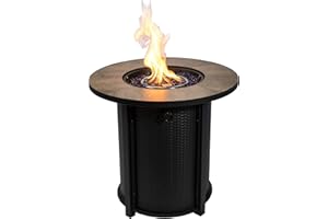 Teamson Home Draussen Garden Hoher Runder Propangas-Feuerstellen-Tischbrenner, Rauchfreie Feuerstelle, Terrassenmöbel-Heizung mit Deckel, Lavasteinen und Abdeckung