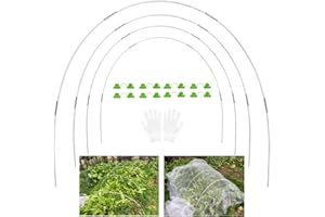 YUNSTK Opony szklarniowe z włókna szklanego, obręczy szklarniowych z siatką ochronną na warzywa, tunel foliowy do podwyższonej grządki, nierdzewne, bez zginania, rama podporowa z włókna szklanego