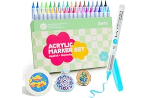 Arrtx 36 Feutres Acryliques, Stylos de Peinture Acrylique pour Pierre, Stylo Acrylique, Marqueur Acrylique, Marqueur de Peinture Étanche, Fournitures d'art pour Verre, œuf, Bois, Loisirs Créatifs