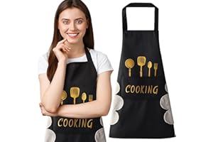 KWQINX aprons for women with pockets kitchen aprons with pockets cooking aprons for women wipe hands, waterproof for cooking and baking