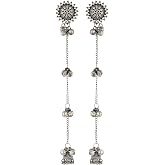 Rubans Oxidised Dual Tone Lotus Motif Ghungroo Drop Earrings For Women