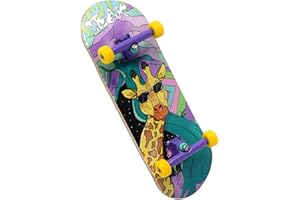 Teak Tuning 32mm Heat Transfer Graphic Complete Fingerboard – “Graffiti Giraffe | 32mm x 97mm Handmade Wood Deck | Pro Board Shape & Size | 61A Pro Duro Bushings