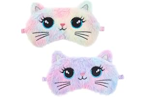 Sovmask för barn, 2 st söt katt sovmask färgglad mjuk plysch flickor sovmask bekväm rolig djur natt ögonmasker för sömn ögonb