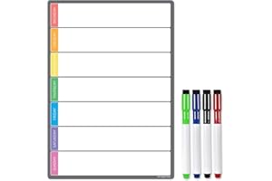 THE MAGNET SHOP TMS Magnetic Weekly Planner and Organiser A4 | Fully Customisable Whiteboard for Family/Business Task and Meal Planning | with Free Pen (Multi-Coloured Style 2 4 Pens, A4)