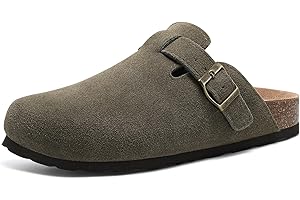 Beslip Wildleder Clog für Damen Weiches Kork Fußbett Leder Pantoletten Komfort Kartoffel Schuhe mit Arch Support, Schwarz Frauen Größe