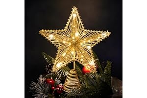Sprinlot Etoile Sapin de Noel Or, Cimier Or Sapin de Noël, 20 x 25 cm Pointes de Sapin, Décoration Etoile de Noel Lumineux Interieur Exterieur