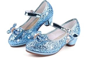 KUWIBY Girl Sandals Glitter Princess Shoes Sequin Party Shoes Bling Bowknot High Heels Wedding Birthday Dress Shoes Comfort Bright Diamond Cosplay Dance Shoes for Little Girls Pink Silver Blue Purple White