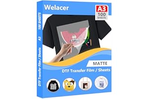 Welacer DTF Transferfolie Papier A3 (29.7cm x 42cm) 100 Blatt DTF Transfer Drucker für T-Shirt, klare DTF PET Transfer Film Papierblätter für dtf printer