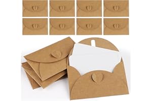 ‎MOCRAFT Mocraft 25 Mini Briefumschläge mit 25 Karten Vintage Kraftpapier Umschläge mit Herzverschluss für Geldgeschenke, Dankeskarten, Einladungen, DIY Geschenkkarten