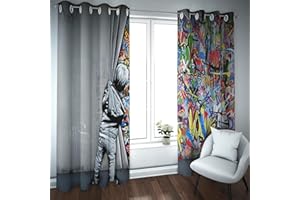 CTQTZ Graffiti Blickdichte Vorhänge Farbe Kleiner Junge Verdunkelungsvorhänge Mit Ösen 234x183 cm (BreitexHöhe) 2er Set Gardinen für Dekoration Kinderzimmer