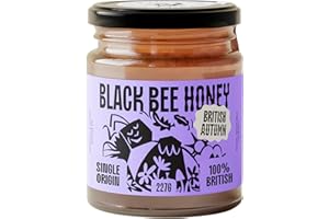 Black Bee Honey - Pure British Autumn Honey, Thick with Bold Aromatic Flavours, Unprocessed, Single Source from Hive to Jar, Never Blended - Delicious on Toast, Soothing in Drinks, 227g Glass Jar