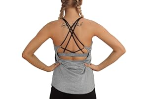 icyzone Women's Workout Tank Tops Built in Bra - Strappy Sports Yoga Tops, Running Exercise Gym Shirts