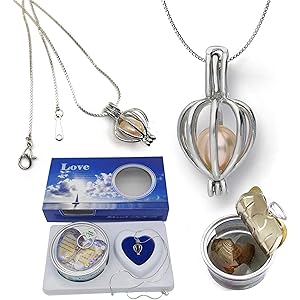 Kidology Oyster Pearl Necklace Kit with Cage Pendant | Real Oyster Pearl Opening Gift Set with Silver Chain | Stylish Wish Cage Locket with Chain Romantic Valentine Pendant