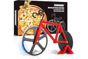 Thapncow Fahrrad Pizzaschneider, Edelstahl Pizza Schneider, Lustige Küchen Gadgets, Doppel Pizza Cutter mit Scharfem Schneiderad & Ständer für Weihnachten Party Geschenke, Rot