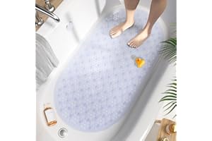 HITSLAM Alfombra bañera Antideslizante Oval, 68x38cm Alfombrilla de baño de Burbujas con Ventosa sin BPA, Alfombra de Ducha Antideslizante Resistentes al Moho y Lavables a máquina, Transparente