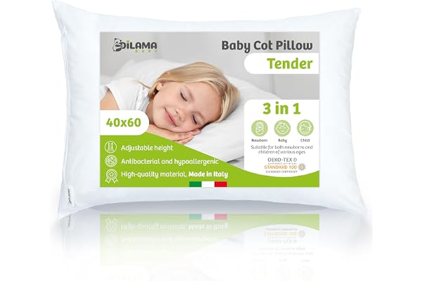 Dilamababy Spädbarnssängskudde 40x60 Justerbar i Höjd - 100% Tillverkad i Italien - 2-6 År - Allergivänlig Anti-Dammlus Tvättbar - Kuddefodralet är av Percalle Bomull Oeko Tex