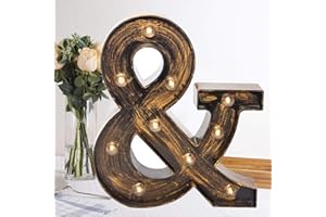 OYCBUZO Golden Black Led Marquee Letter - Industrial, Vintage Style Light Up Alphabet Letter Sign for Cafe Wedding Birthday Party Christmas Lamp Home Bar Initials Decor - &
