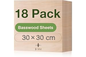 ROBOTIME Tablero Madera Contrachapada 3mm 30×30cm 18 Piezas Linden Tablero de Madera a Medida Para Bricolaje,Pirograbado Corte por Laser CNC Router Modelado