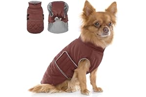 Hjumarayan Manteau Petit Chien - Manteau Chaud Gilet Hiver, Résistant à l'eau, Velcro Doudoune Petite Taille pour Yorkshire Bichon Jack Russel Hiver, Brun Rougeâtre S